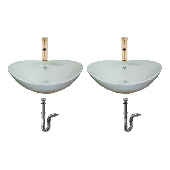 Paquete 2 Lavabos Cerámico + Llave Monomando + Desagüe