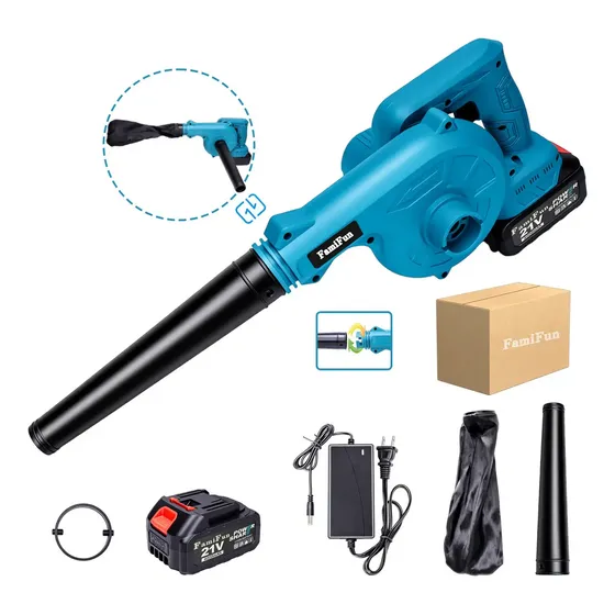 Soplador De Aire Eléctrica Aspiradora Inalambrica 21V Batería 2 en 1 Para Jardinería 20000 rpm 200 CFM Gran fuerza de viento, adecuada para soplar hojas polvo y nieve con función de aspiradora para