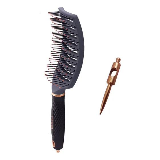 Cepillo Cabello Soft Curveado Abierto Con Piqueta Timco Color Negro