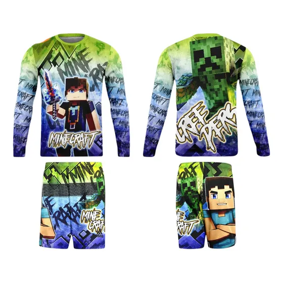 Traje De Baño De Minecraft Para Niños Manga Larga