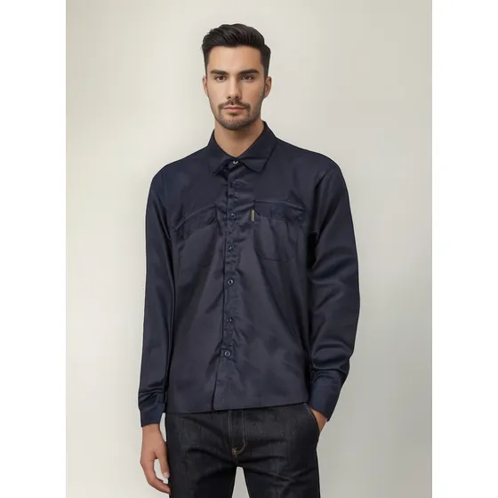 Camisa Básica Trabajo Hombre Azul Manga Larga