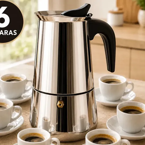 Cafeteira Italiana Moka inox 6 Xícaras Café Expresso Espresso Para Fogão Manual Tradicional Resisten
