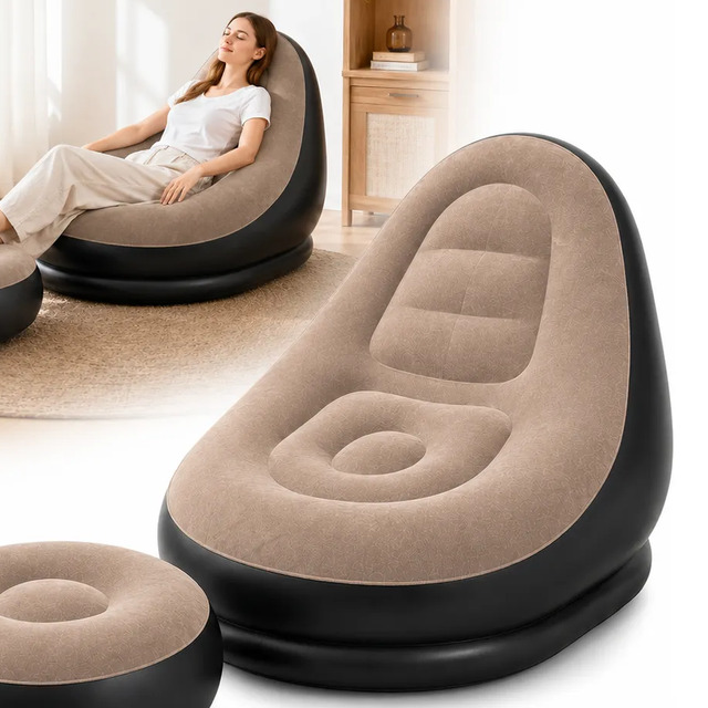 Sofá Inflável Poltrona Com Pufe Portatil Para Praia Camping Marrom Sofá Inflável Poltrona Com Pufe Portatil Para Praia Camping Marrom