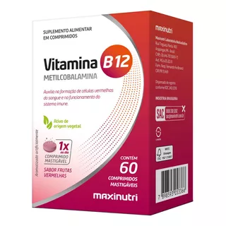 Vitamina B12 Metilcobalamina MastigĂĄveis (60 Comp) Maxinutri Sabor Vegan Frutas Vermelhas Vitamina B12 Metilcobalamina MastigĂĄveis (60 Comp) Maxinutri Sabor Vegan Frutas Vermelhas