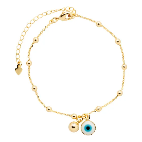Pulseira Olho Grego Com Bolas Antialérgico Banhado Ouro 18k Comprimento 16