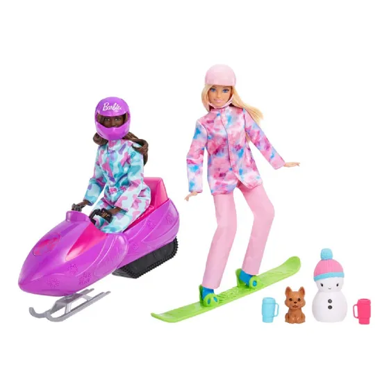 Barbie Set Dia Perfecto De Nieve, Moto De Nieve + Snowboard
