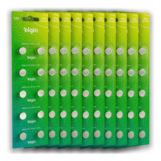 100 Pilhas Baterias Lr44 A76 Ag13 Alcalina Elgin-10 Cartelas