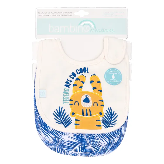 Set 2 Babero Algodón Impermeable Azul Tigre Niño