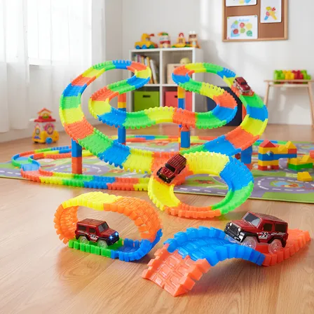 Kit 2 Carrinho E 1,4 Metros De Pista Trilha Maluca Colorido Vermelho/azul