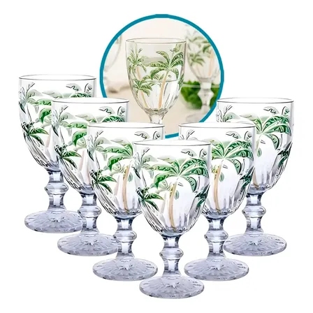 Jogo 6 Taças Vidro 300ml Three Palm Luxo Grosso Alta Resistência Transparente