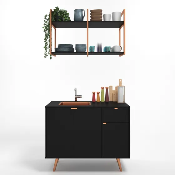 Cozinha Industrial Completa + Nicho Aéreo E Gabinete Vintage
