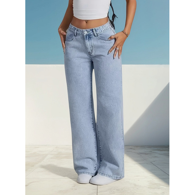 Calça Jeans Wide Leg Feminina Cintura Alta Sem Lycra Calça Jeans Wide Leg Feminina Cintura Alta Sem Lycra