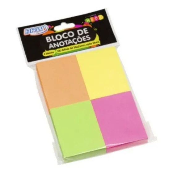 Bloco Smart Notes 38x51mm Colorido Neon 100fls. - 4 Blocos Cor Mix