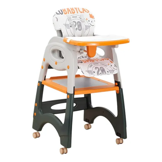 Silla De Comer Multifuncional Con Ruedas Naranja Lubabycas