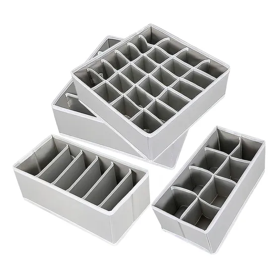Organizador De Ropa Interior Y Divisor De Cajones Set De 4 Color Gris