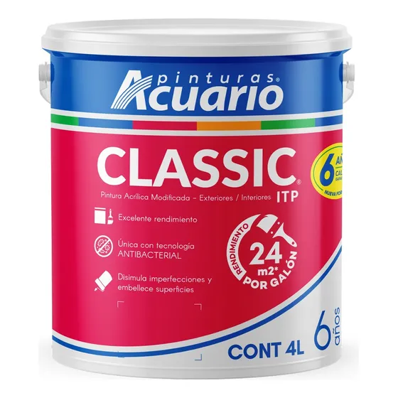 Pintura Vinílica Classic Acuario 4 Litros Color Blanco Acabado Mate