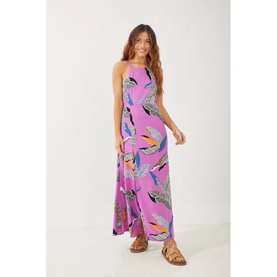 Vestido Largo Esampado Con Tajo Rimmel