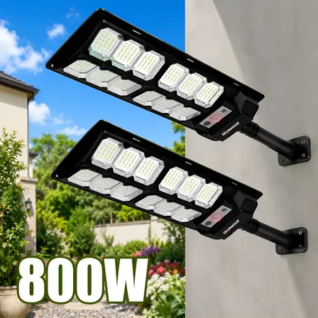 Kit 2 800w Luminaria Poste Solar Potente Com Sensor Preto