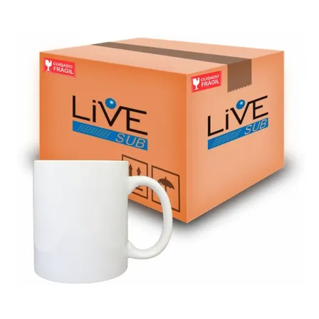 12 Canecas Brancas Porcelana Importada Sublimação 325ml Live Branco