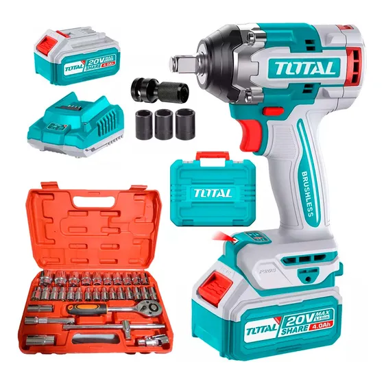 Llave Impacto 20v Brushless + Juego Dados 32pz+adaptador ½