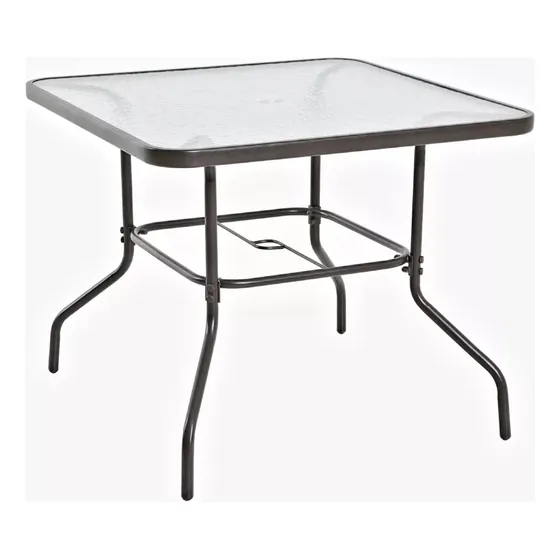 Mesa Vidrio Acero P/ Sombrilla Patio Jardín 90x90x70cm.