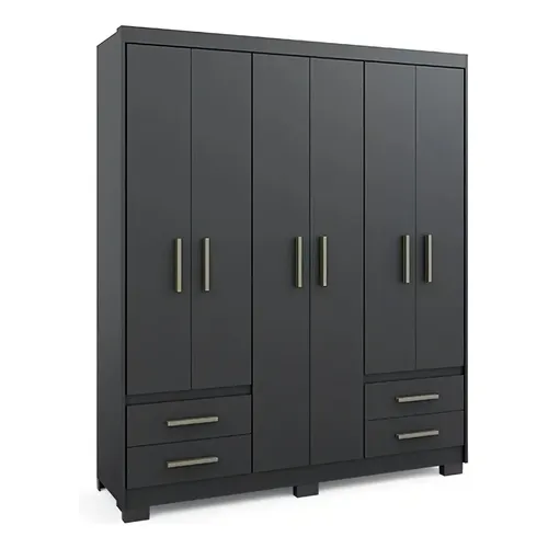 Guarda Roupa Casal Preto Fosco 7 Portas Móveis Arapongas Lia MDP