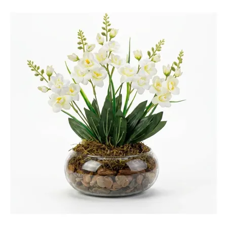 Arranjo Flores Artificiais Vaso De Vidro Decoração Orquídeas
