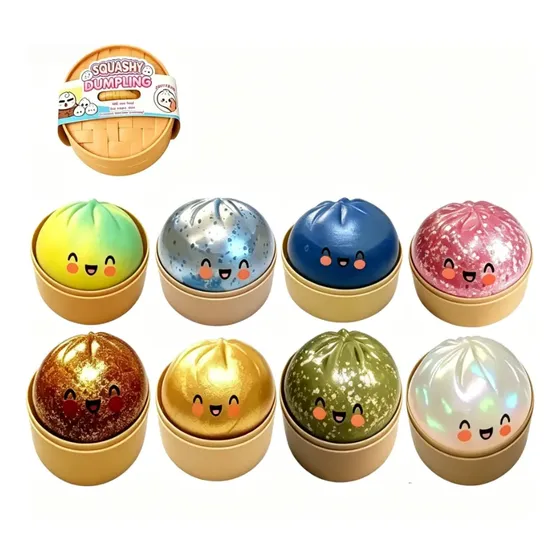 Juguete Sorpresa Glitter Dumpling Con Caja Vaporera – Pelota Anti Estrés De Dumpling Con Purpurina, Suave Y Portátil (Rosa Brillante)