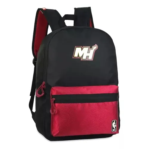 Mochila Nba Miami Heat Rojo Reforzada Urbana Diaria Color Negro Diseño de la tela Liso