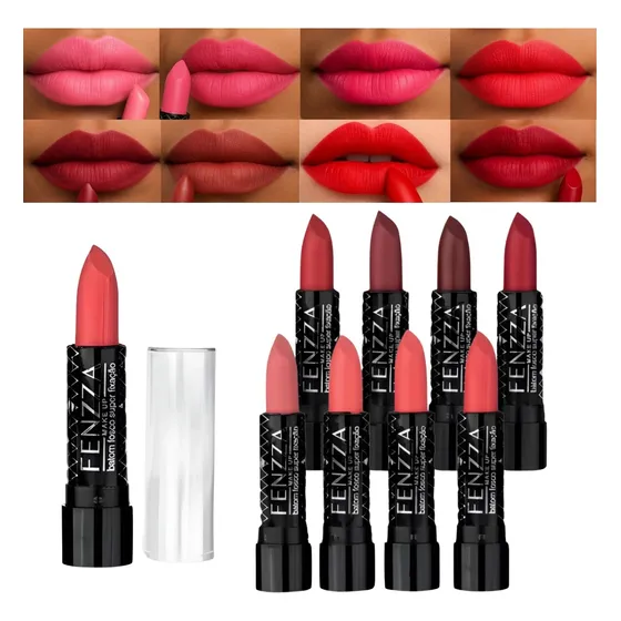 Kit 8 Batons Efeito Matte Longa Duração Fosco 8 Cores Fenzza