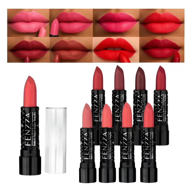 Kit 8 Batons Efeito Matte Longa Duração Fosco 8 Cores Fenzza
