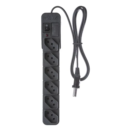 Extensão Filtro De Linha Com 6 Tomadas 10a Bivolt Preto 110 e 220 - Fiolux Protect
