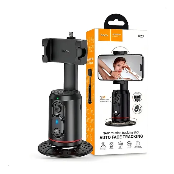Tripode Rotacion 360 Reconocimiento Facial Control Bluetooth Hoco K23 Negro