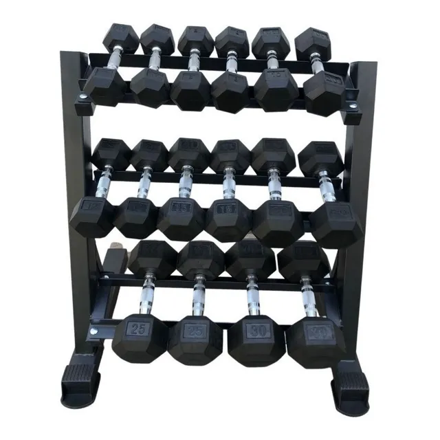 Set De 8 Pares De Mancuerna Hexagonal Ahulada Sin Rack Color Cromo-negro