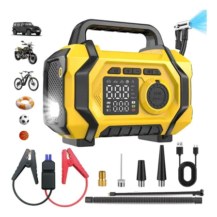 Auxiliar Partida Bateria Compressor Ar Emergência Portátil Com Soprador Auxiliar De Partida Portatil Veicular Com Compressor De Ar Start Potente E Inflação Rápida Para Acampamentos E Emergências