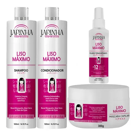 Kit Japinha Liso | Shampoo, Cond, Máscara + Protetor Térmico