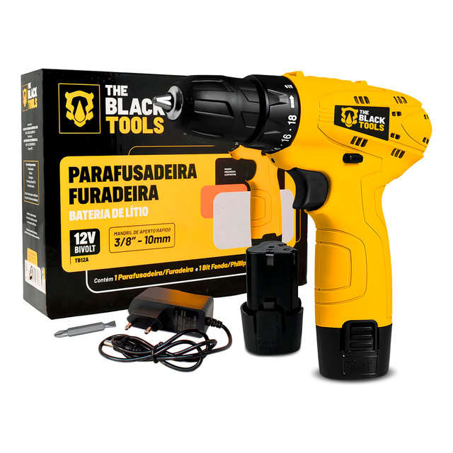 Parafusadeira Furadeira The Black Tools Tb12a 3/8 A Bateria Cor Amarelo Frequência 60hz