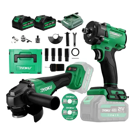 Chave De Impacto+ Esmerilhadeira Lixadeira Kit Brushless 21v Verde 127/220v