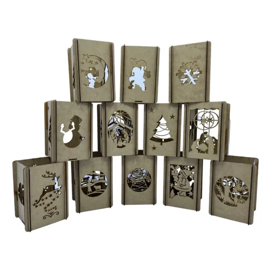 Faroles Navidad 12 Unidades Madera Mdf