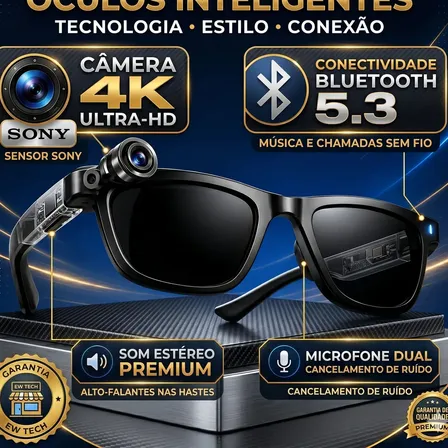 Oculos Inteligente Microwear W AI 3 com Câmera 4K e Kit 3 Lentes Intercambiáveis