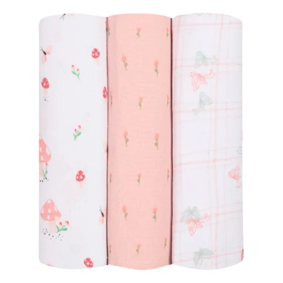 Cueiro Bebê Cogumelo 80x80 Flanelado Manta Algodão Menina 3u