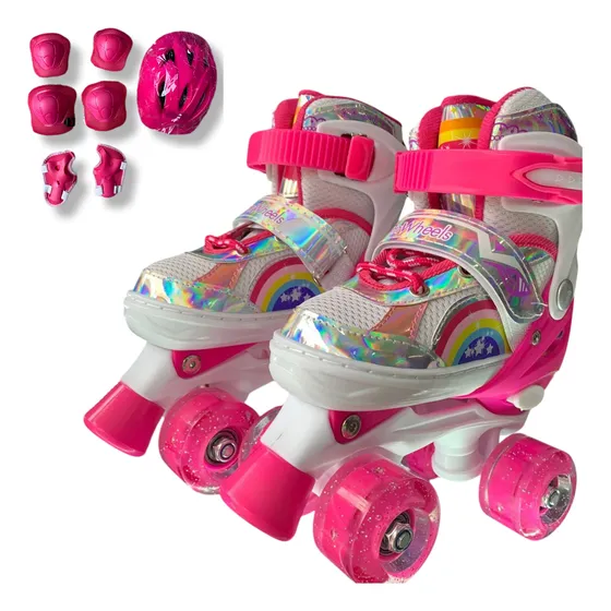 Patines 4 Ruedas Artístico Con Luces Y Kit De Seguridad