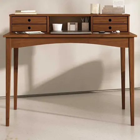 Mesa Escrivaninha Retro Madeira 4 Gavetas Milano Castanho