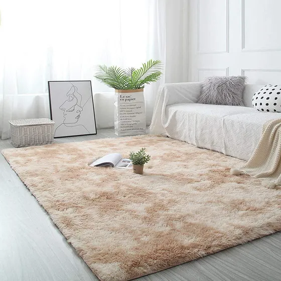 Tapete moderno luxo estampado liso felpudo macio Costa Oro Shaggy cor Bege felpudo - de 2m x 1.5m