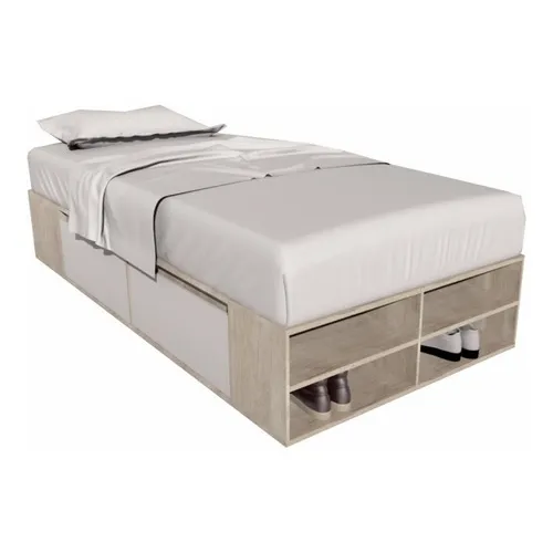 Cama Box Cajonera Con Zapatero P/ Sommier Niños 92 X 190 Color Nevado/everest