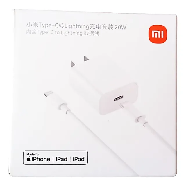 Cargador Xiaomi 20w Tipo C + Cable Lightning Iphone Ipad Blanco