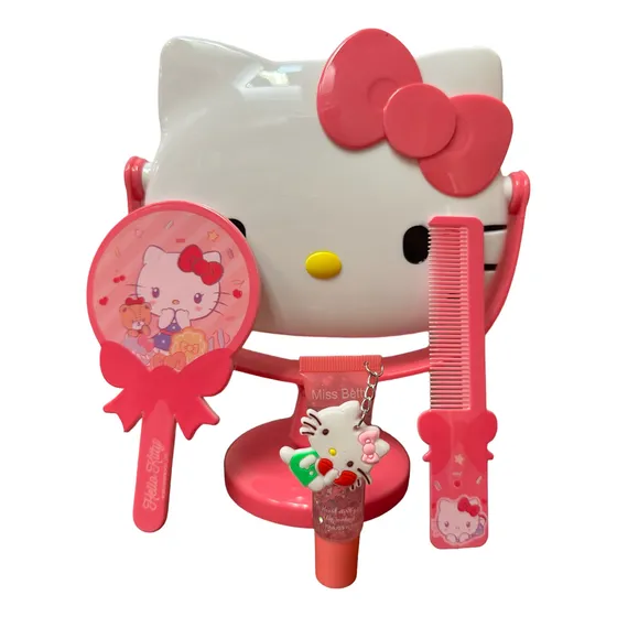 Set Hello Kitty Espejo De Mesa + Lip Gloss + Peine Y Espejo