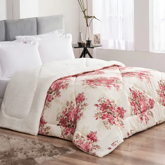 Edredom Zilu Enxovais Winter Coberdrom Winter queen diseño florido color vermelho de 250cm x 240cm