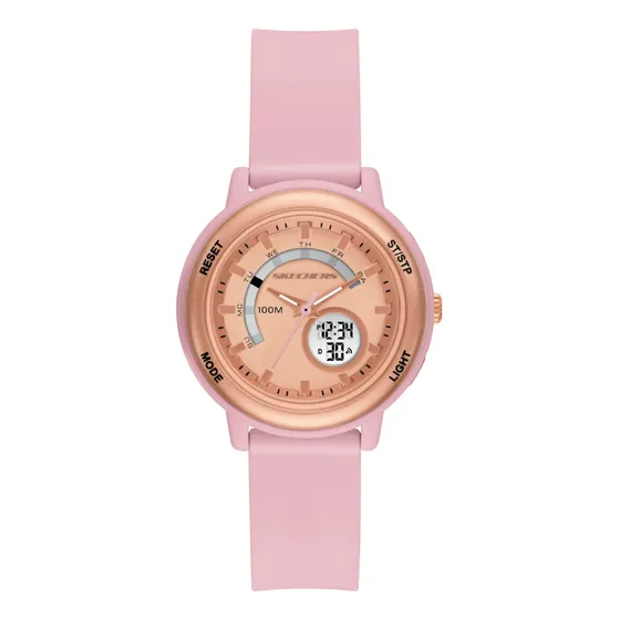 Reloj Mujer Skechers Sr6329 De Silicona Rosado Bisel Oro Rosa Fondo Oro Rosa