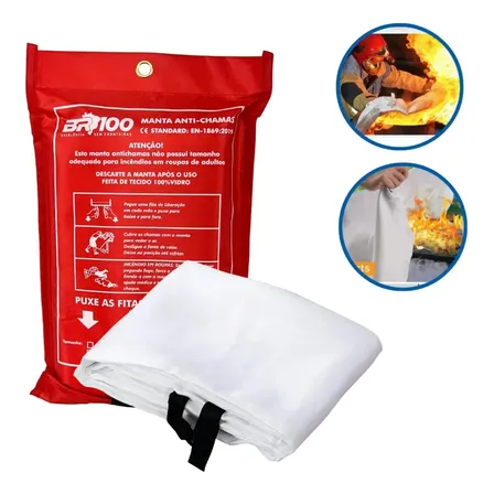 Manta Anti Chama Fire Blanket 1,20 X 1,80m Br100 Liso 1100 G Branco (manta) E Vermelho (estojo)